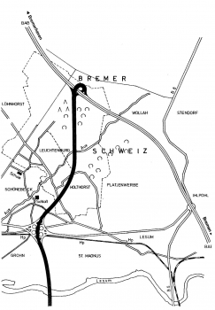 Diese geplante Autobahnquerspange war Anlass zur Gründung der Aktionsgemeinschaft Bremer Schweiz